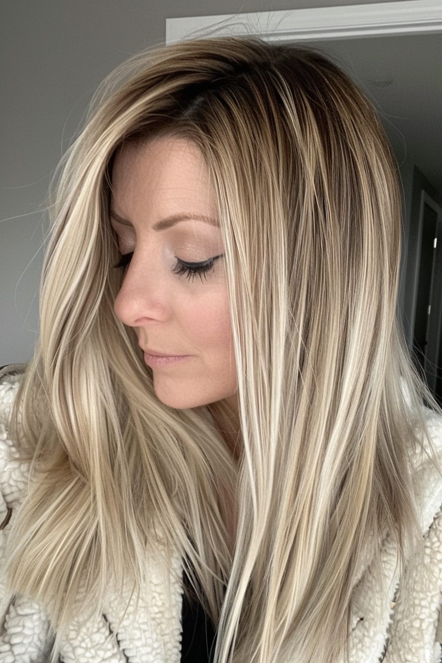 Dimensional blonde with shadow root