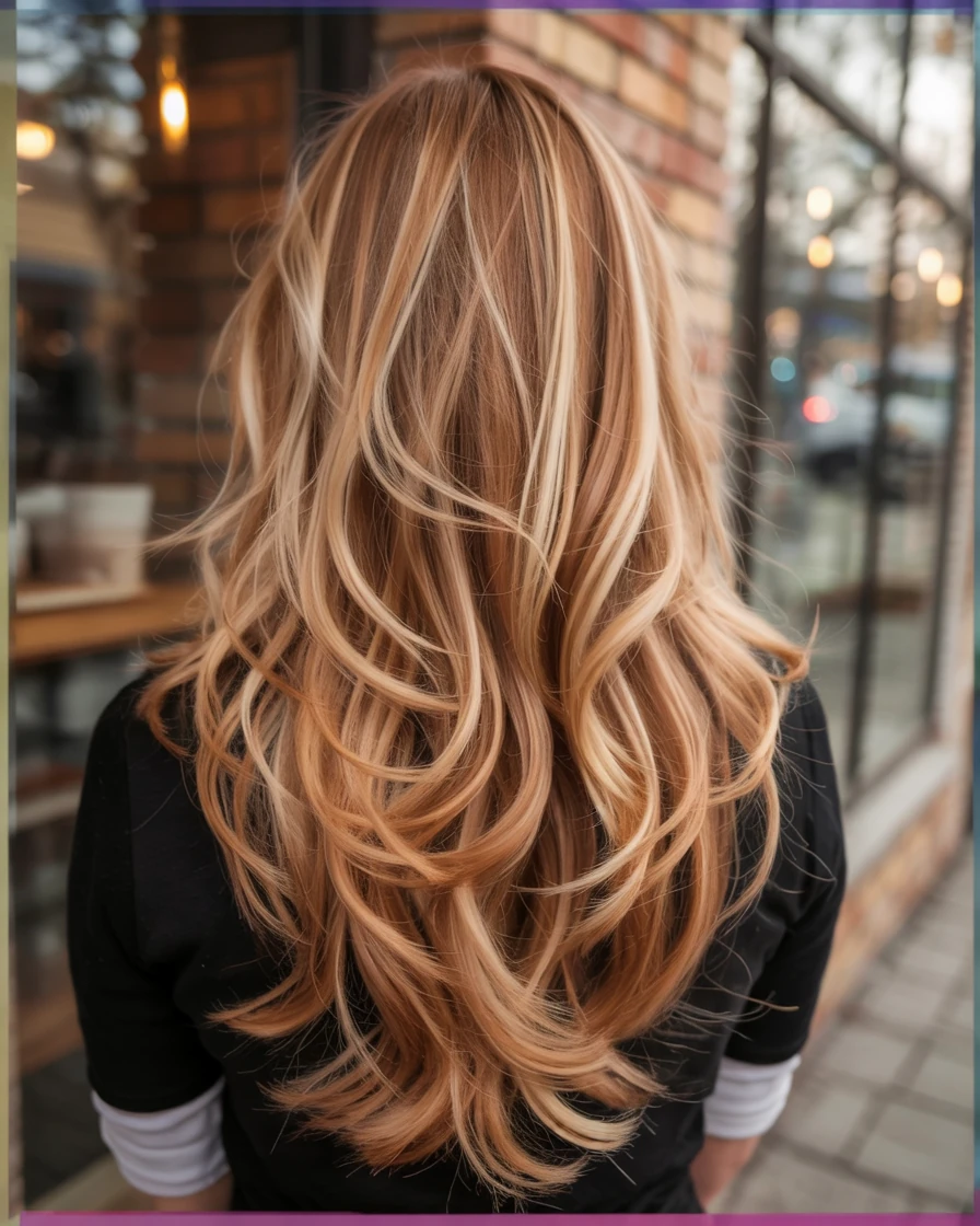 Layered strawberry blonde with warmth