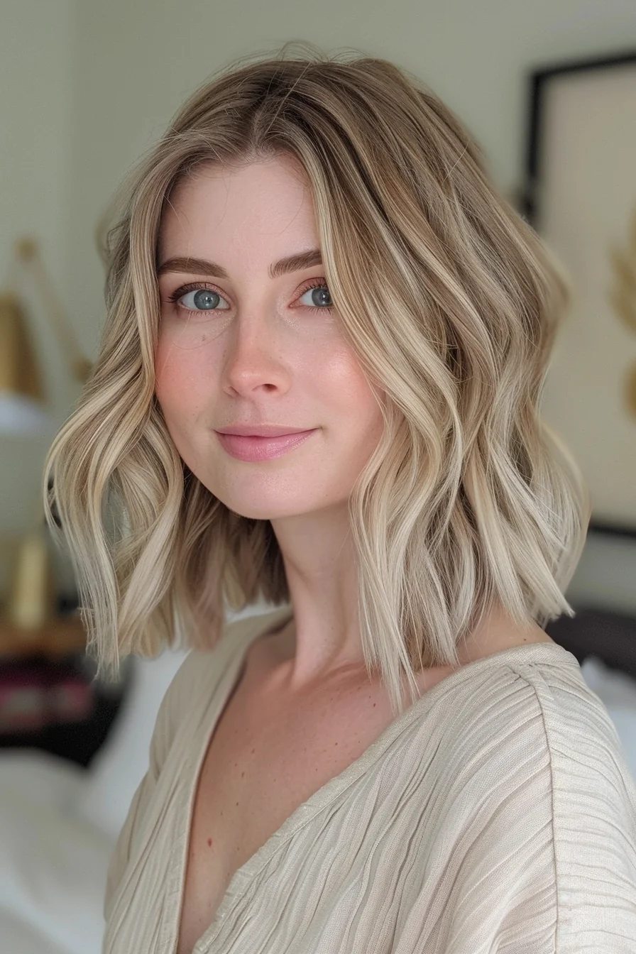 Soft blonde bob with waves for a chic look