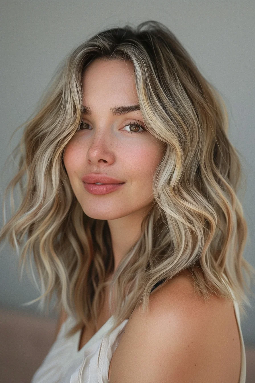 Beachy blonde lob with natural texture