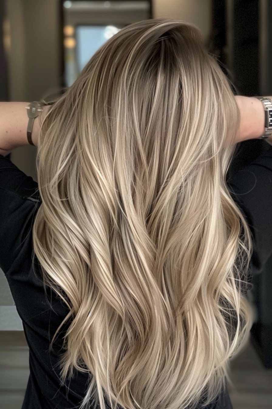 Platinum blonde waves with root shadow