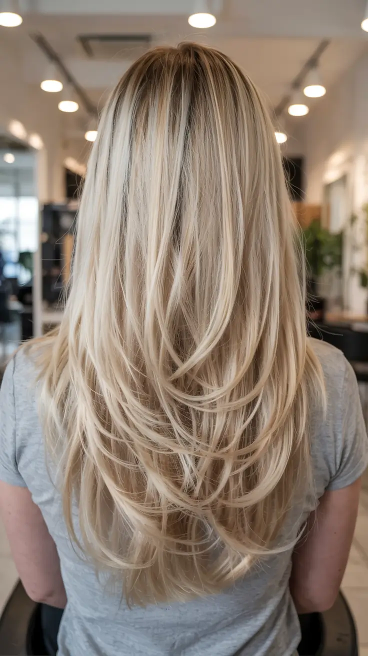 Layered blonde blowout for volume and movement