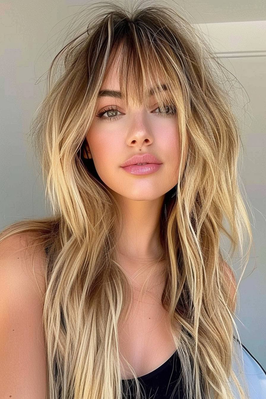Beachy blonde waves, face-framing layers, long length