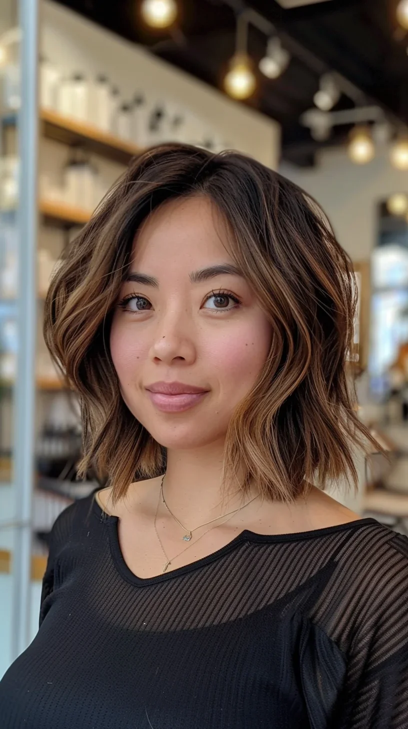 Textured bob, soft curls, short length