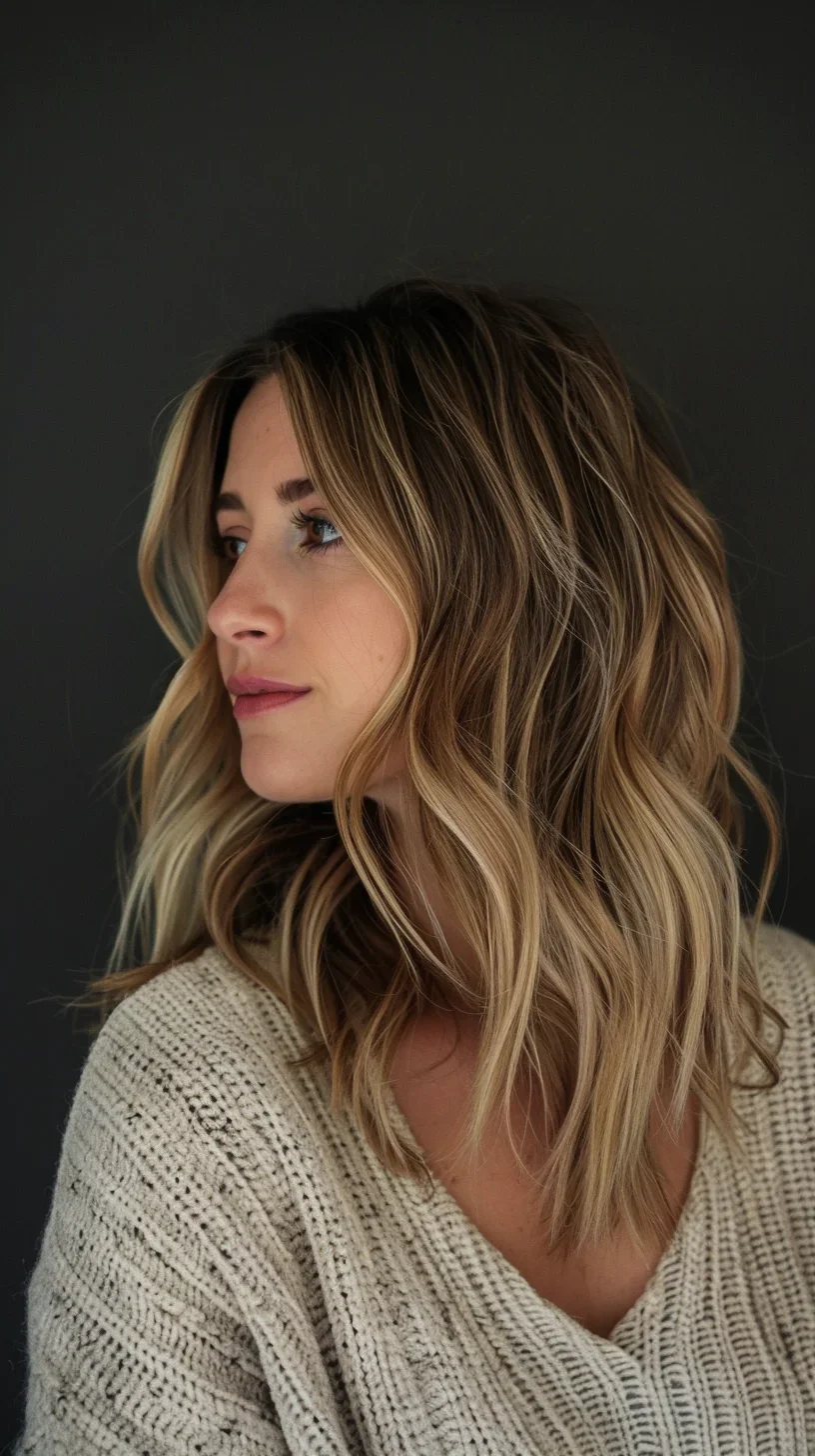 Soft waves, balayage highlights, medium length