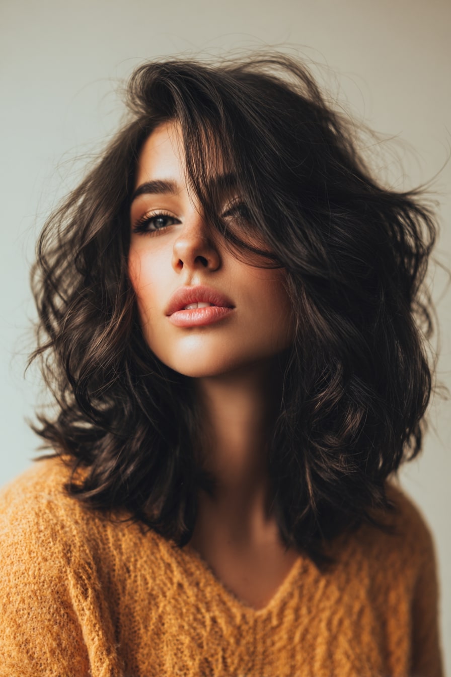 Voluminous curly bob, defined curls, short length