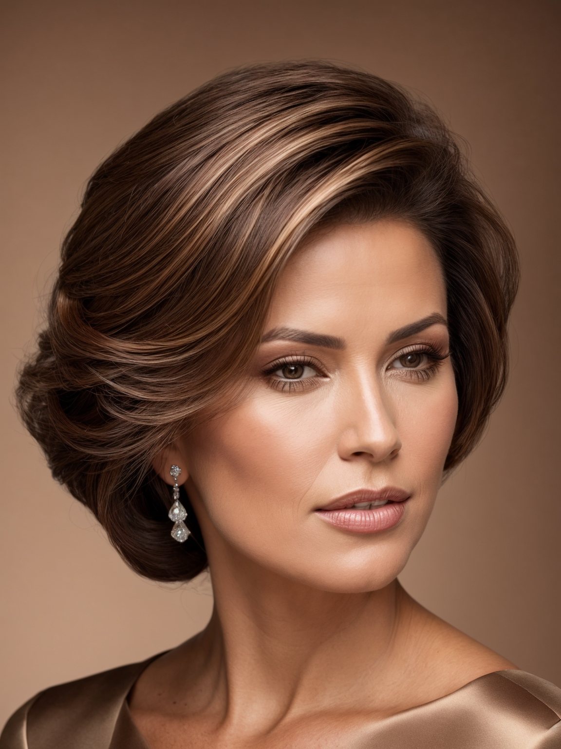 Classic updo, glossy finish, elegant style