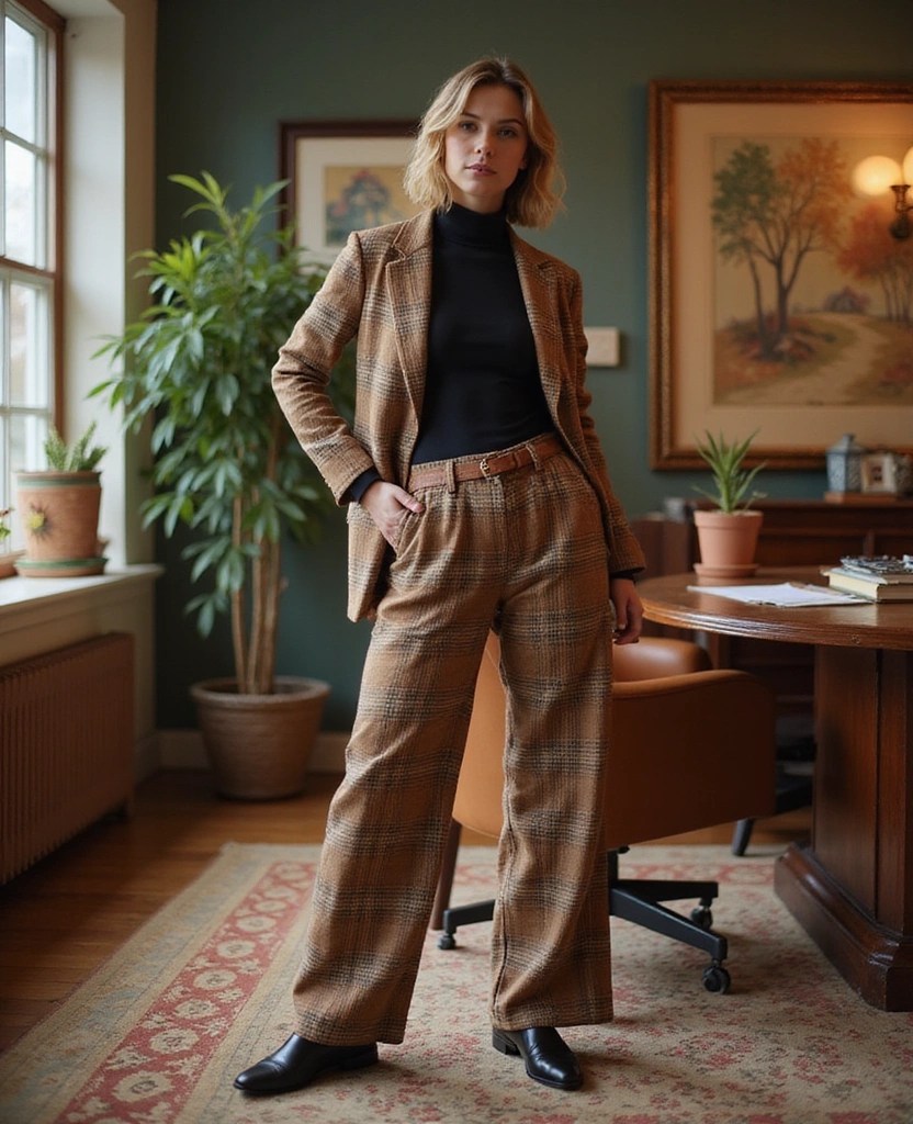 Plaid suit with turtleneck