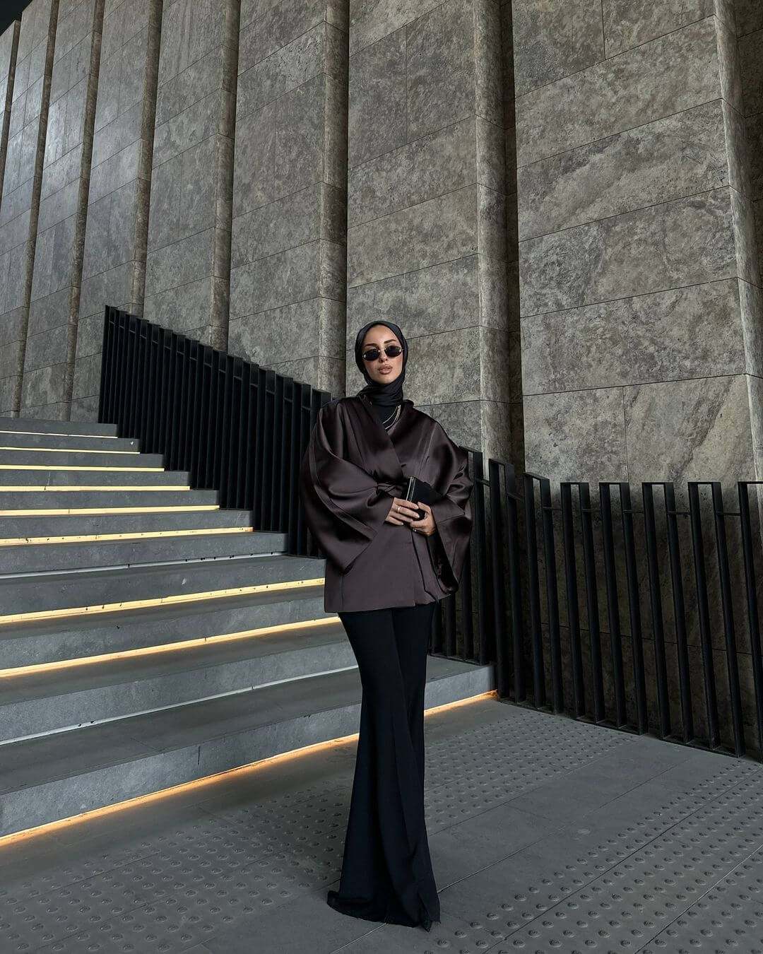 Satin top with wide-leg pants