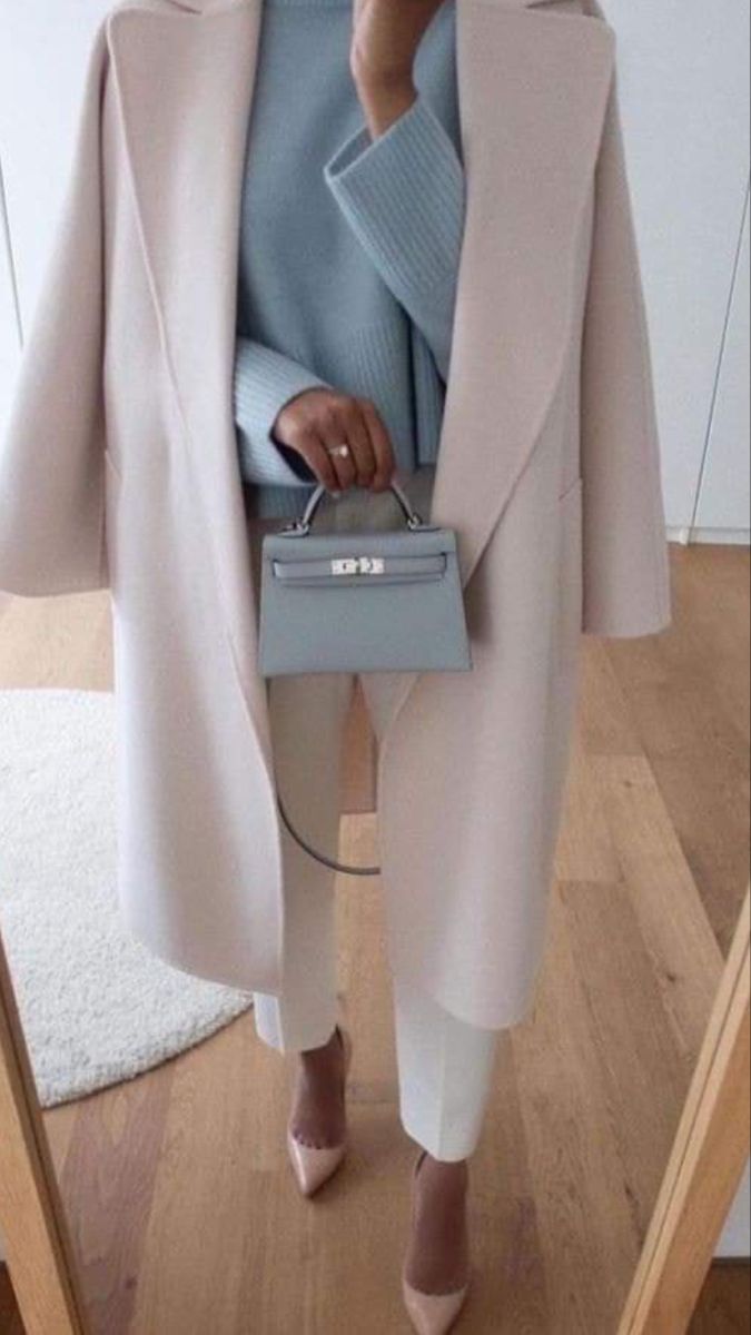 Pastel coat with blue sweater