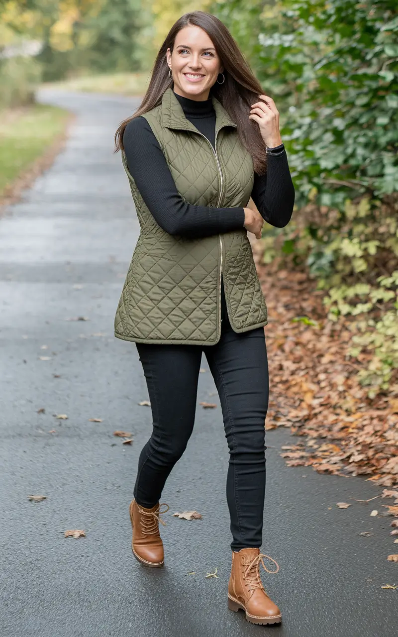 Quilted vest with black outfit