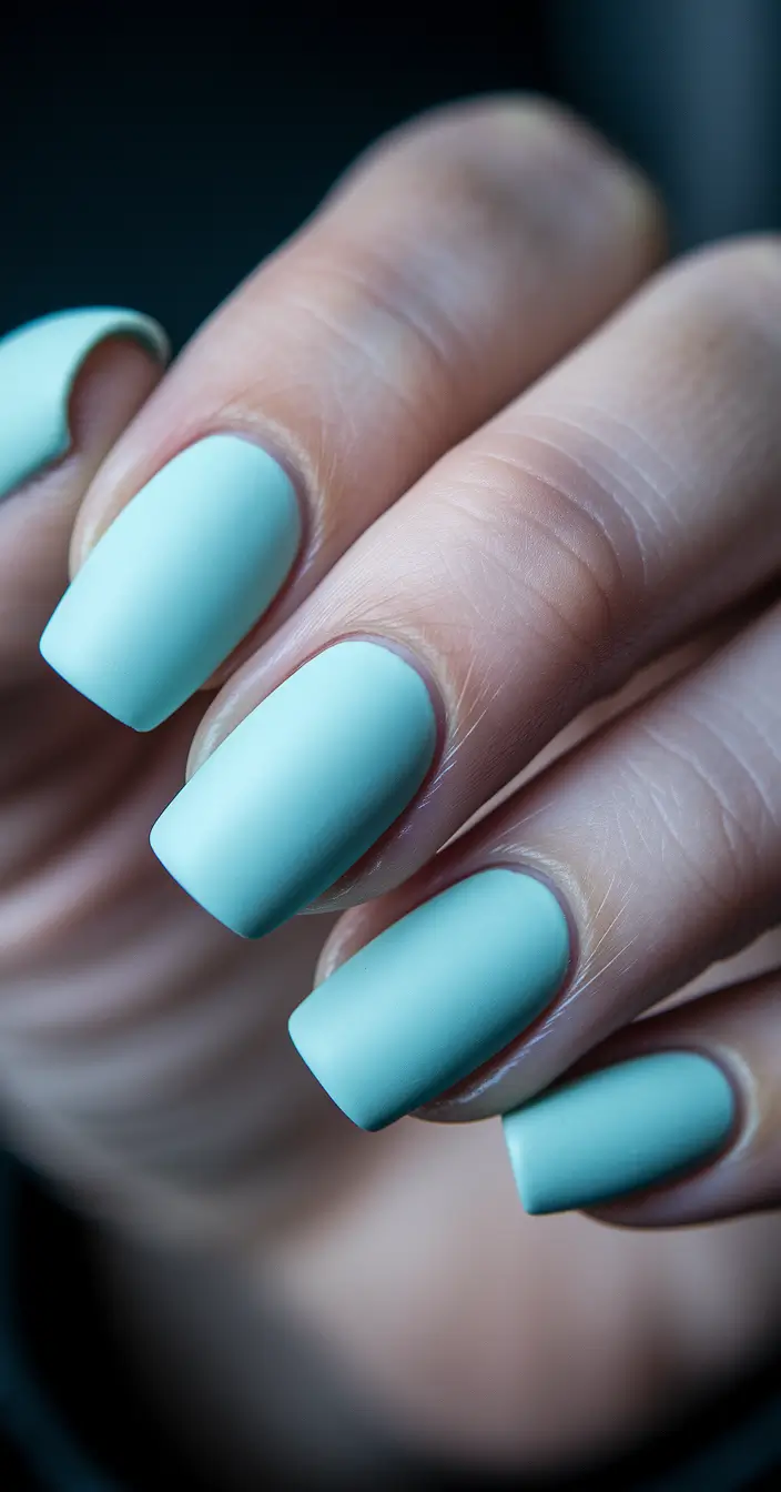 Matte mint square nails offering a calm and refreshing style for minimalist aesthetics.