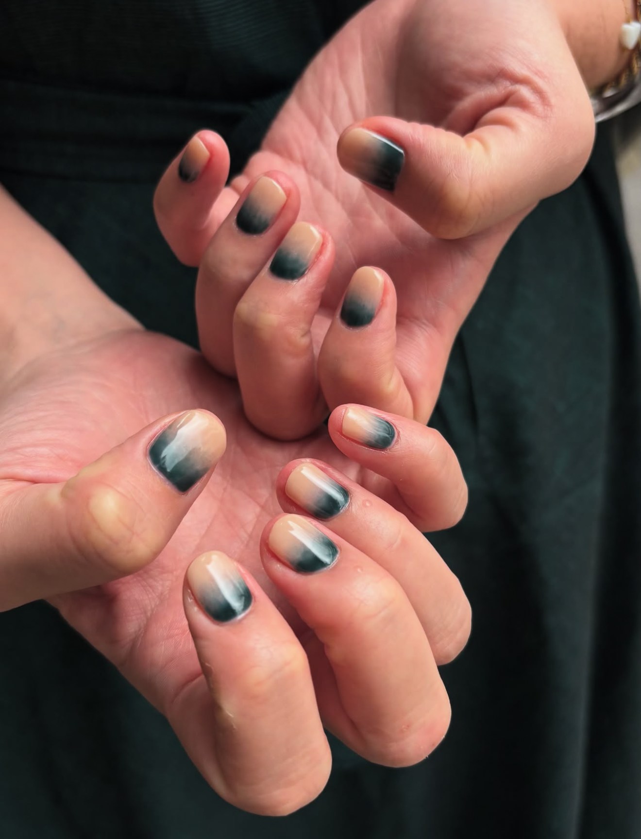 Subtle gradient square nails with a natural vibe, perfect for chic and understated looks.