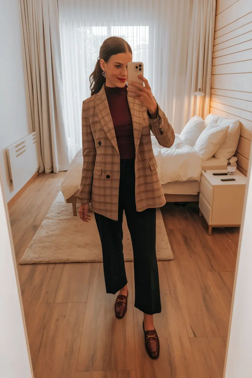 Timeless plaid blazer and cropped trousers for work
