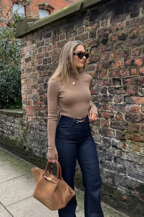 Knit top with dark denim for fall