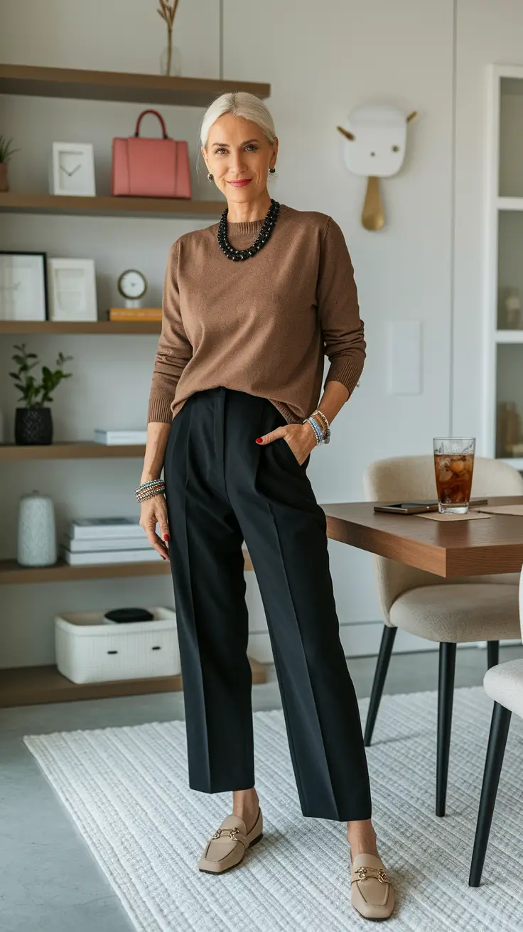 Sweater with tailored trousers for office