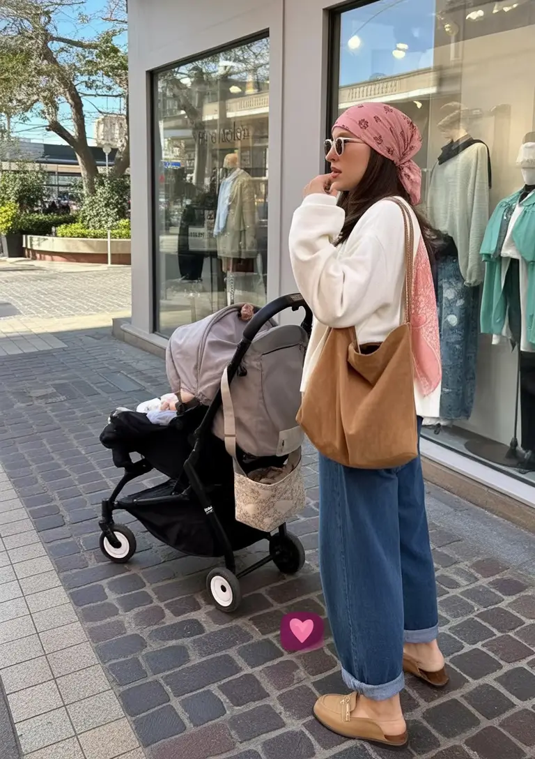 Wide-leg jeans with white top and scarf