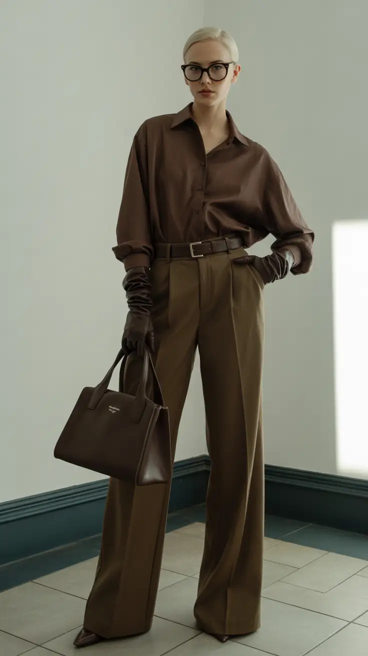 Brown shirt with matching wide-leg trousers