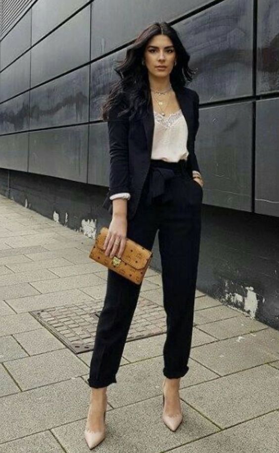 Black suit with lace top