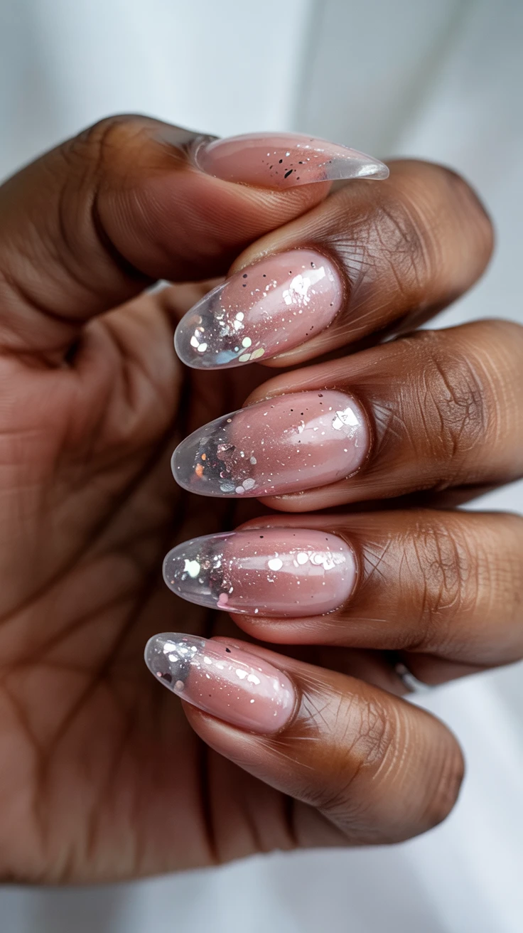 Starry night almond nails with celestial glitter accents