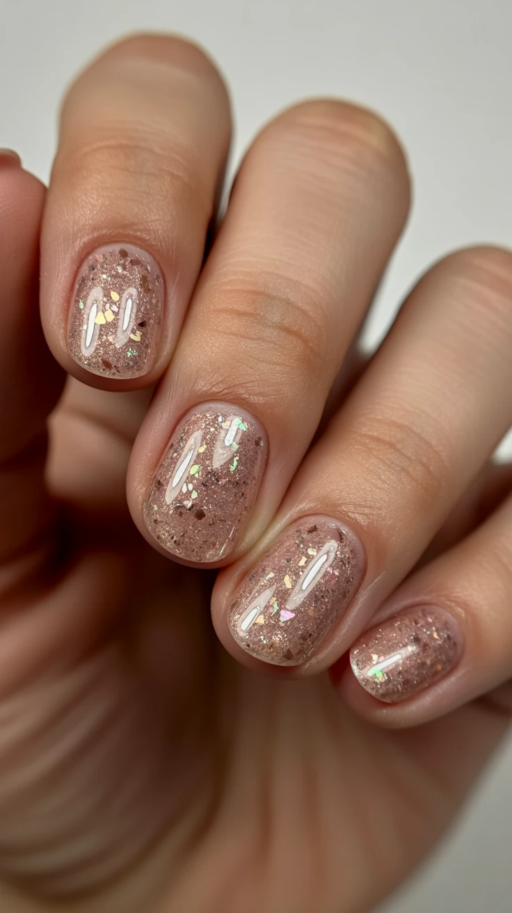 Chunky glitter short round nails with a playful shimmer