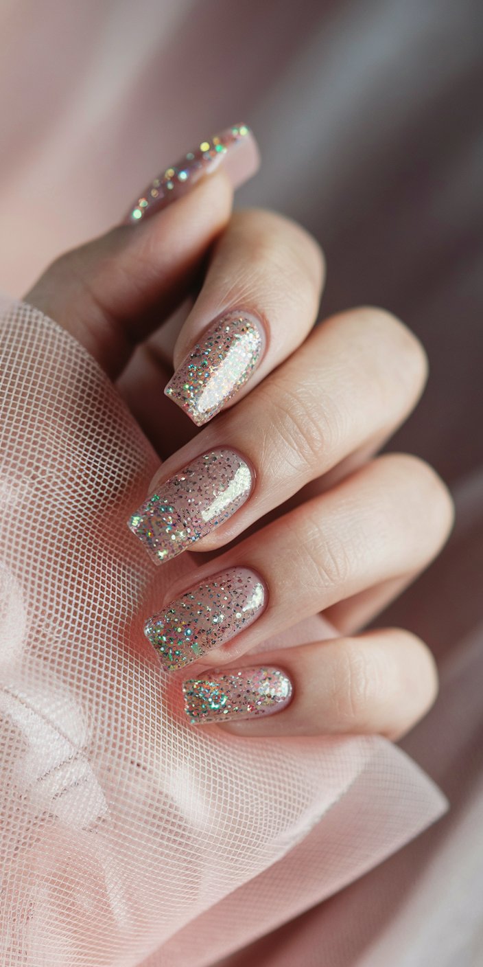 Silver glitter coffin nails with dramatic sparkle