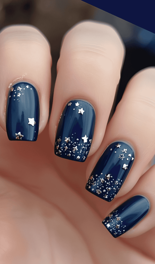 Starry night square nails with celestial glitter accents