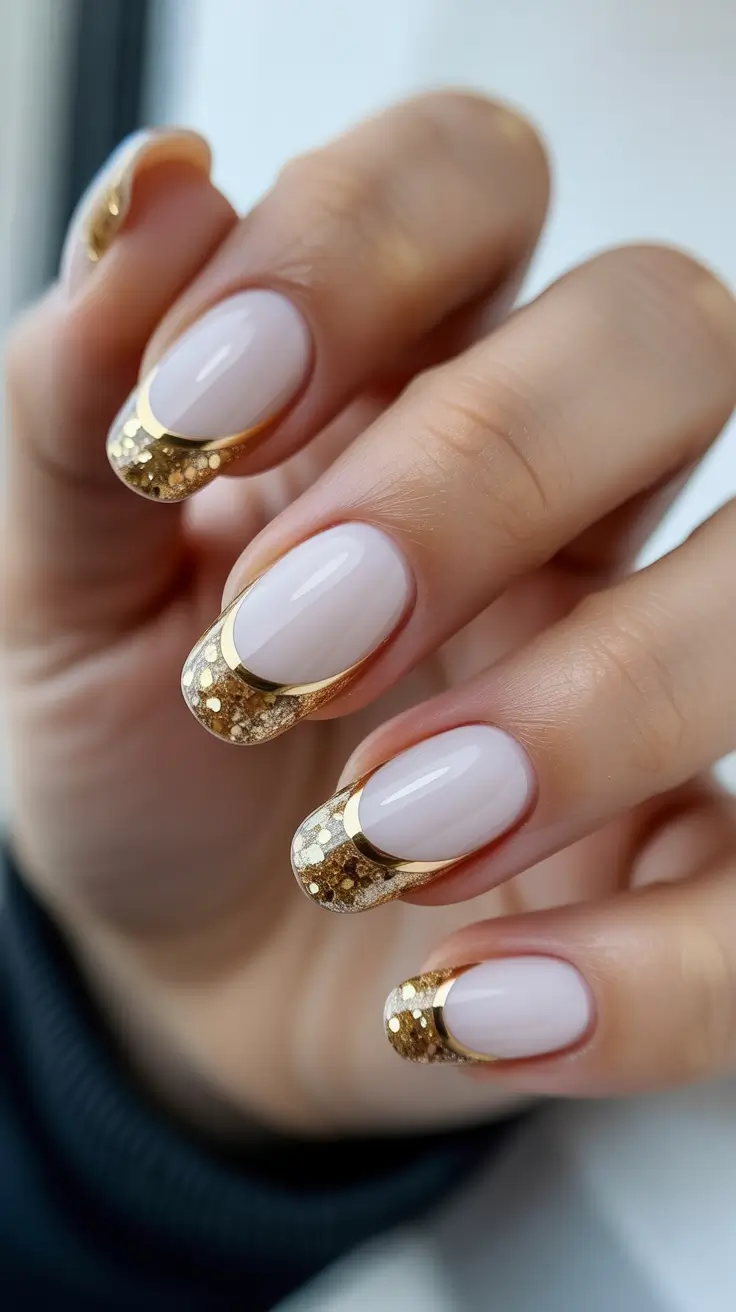 Gold sequin French manicure for glamorous events