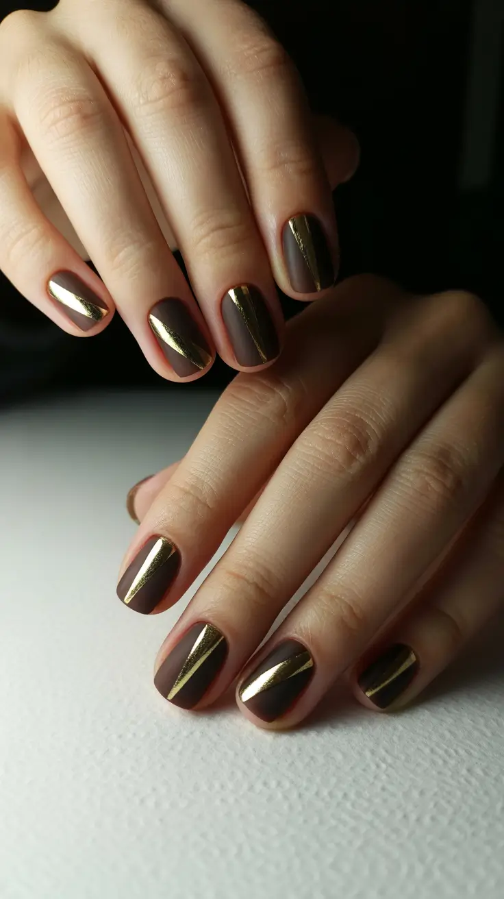 Short nails with bronze metallic finish