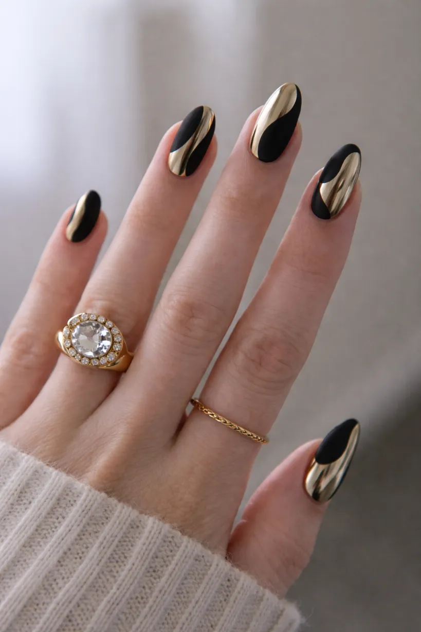 Coffin nails with black and gold design
