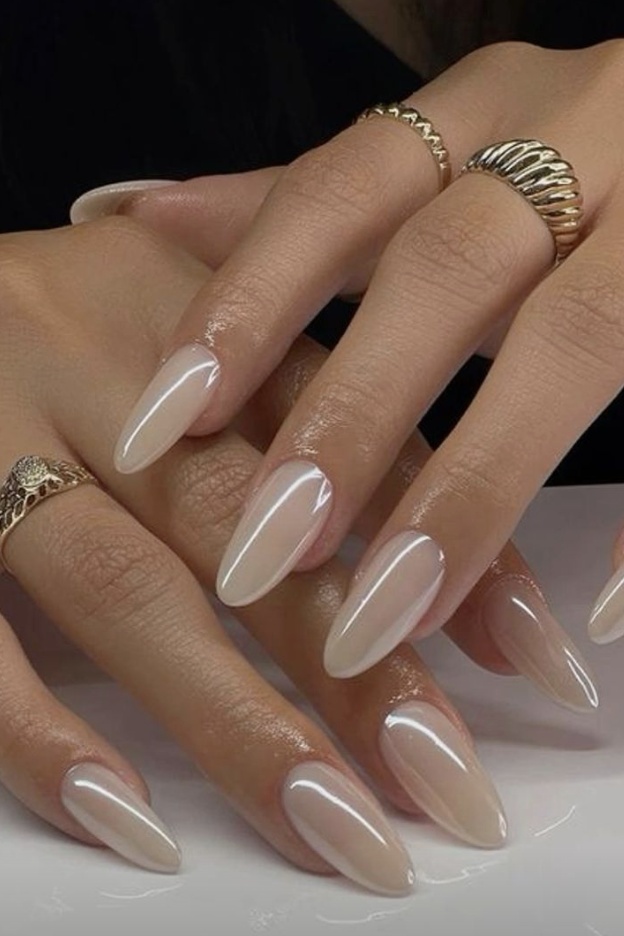 Almond nails with creamy nude finish