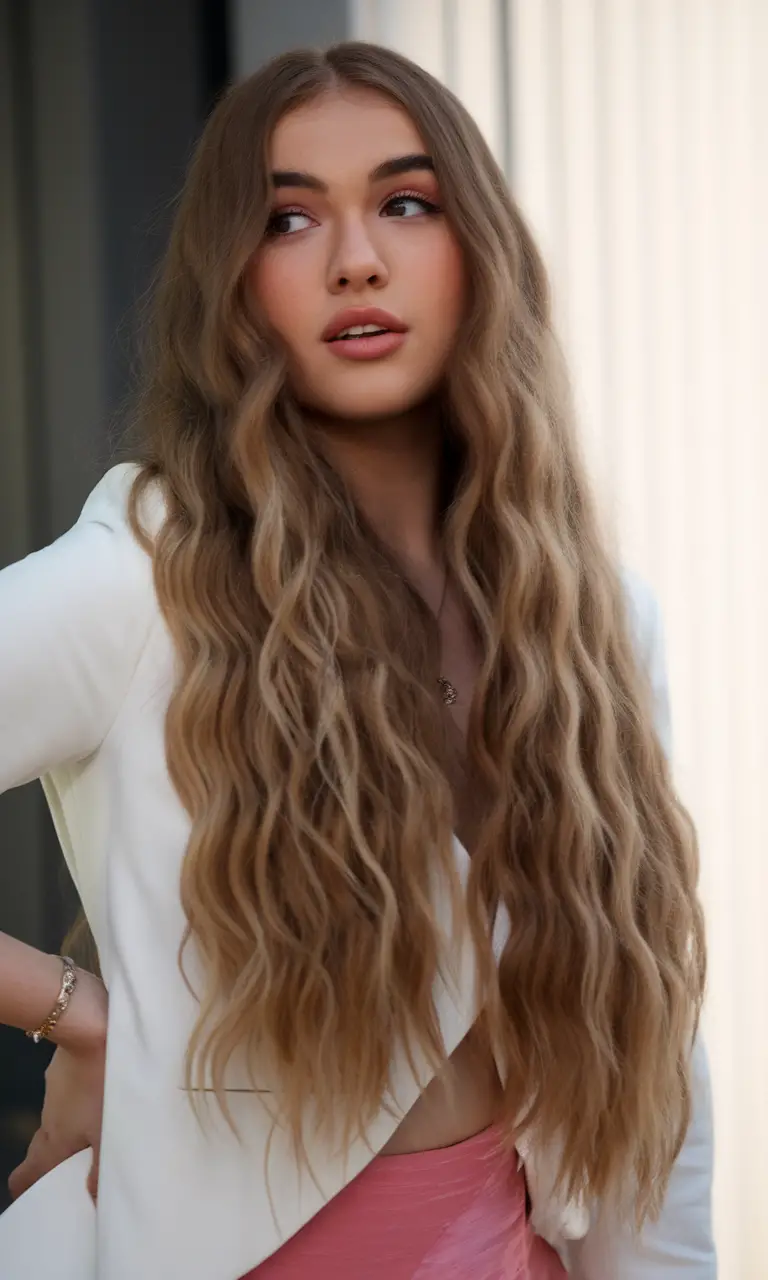Long bohemian waves, natural movement, carefree style