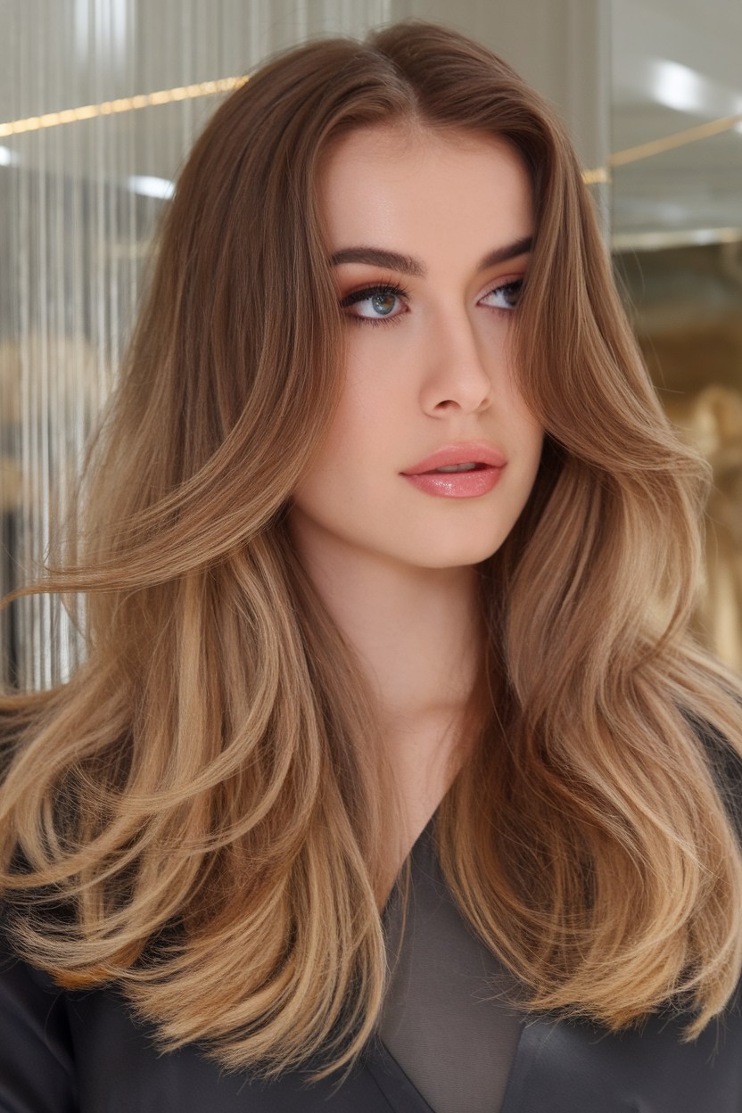 Balayage soft layers, medium length, natural blend