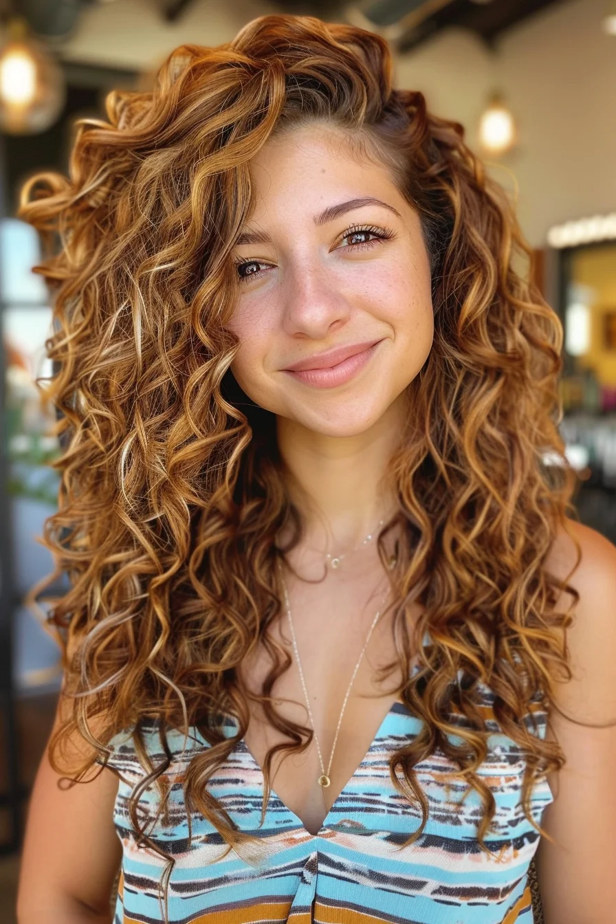 Golden spiral curls, long voluminous style