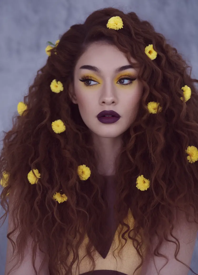 Fantasy curls with floral accents, creative styling