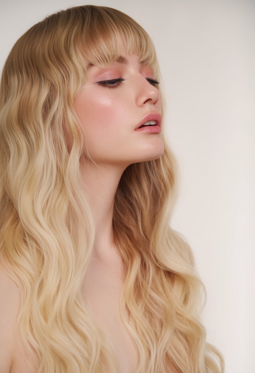 Soft waves with fringe, long blonde hair