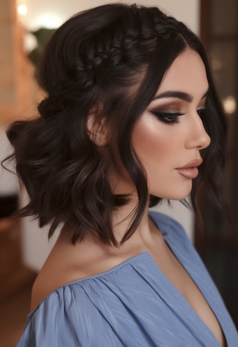 Chic braided bob, sleek texture, dark hair