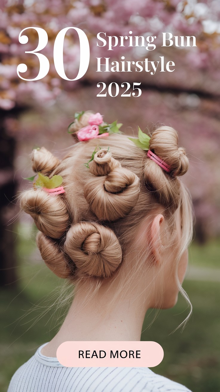Spring buns, floral accents, creative updo