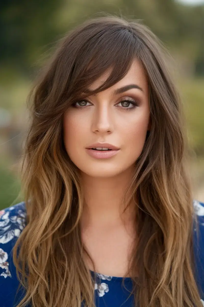 Long shag haircut with soft bangs