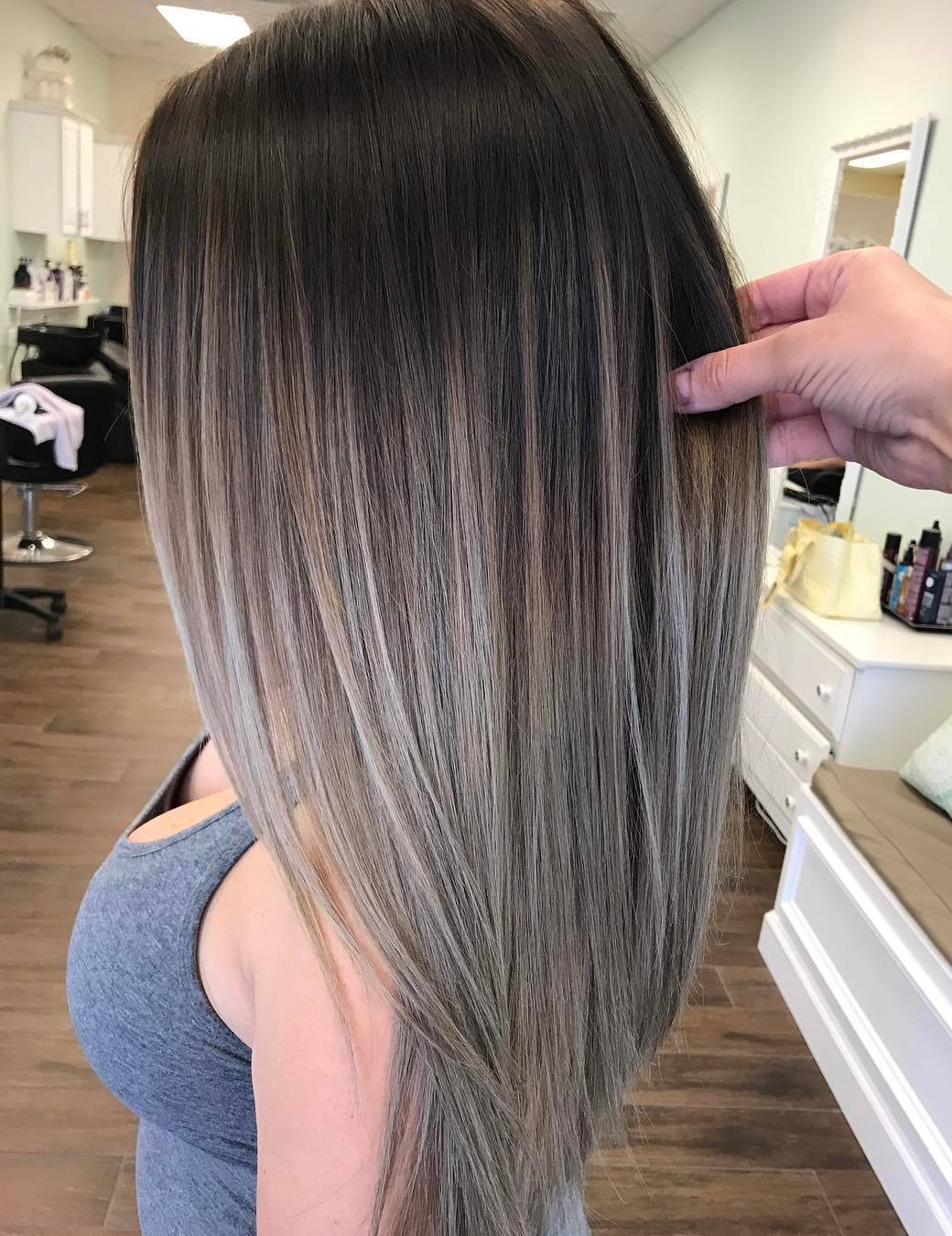 Long sleek ash blonde ombre hair