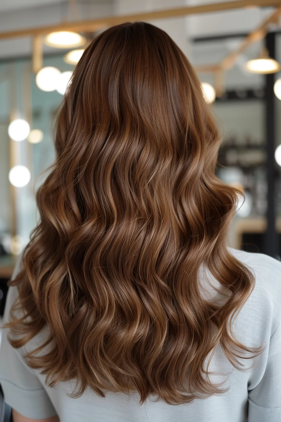 Long glossy chestnut brown waves