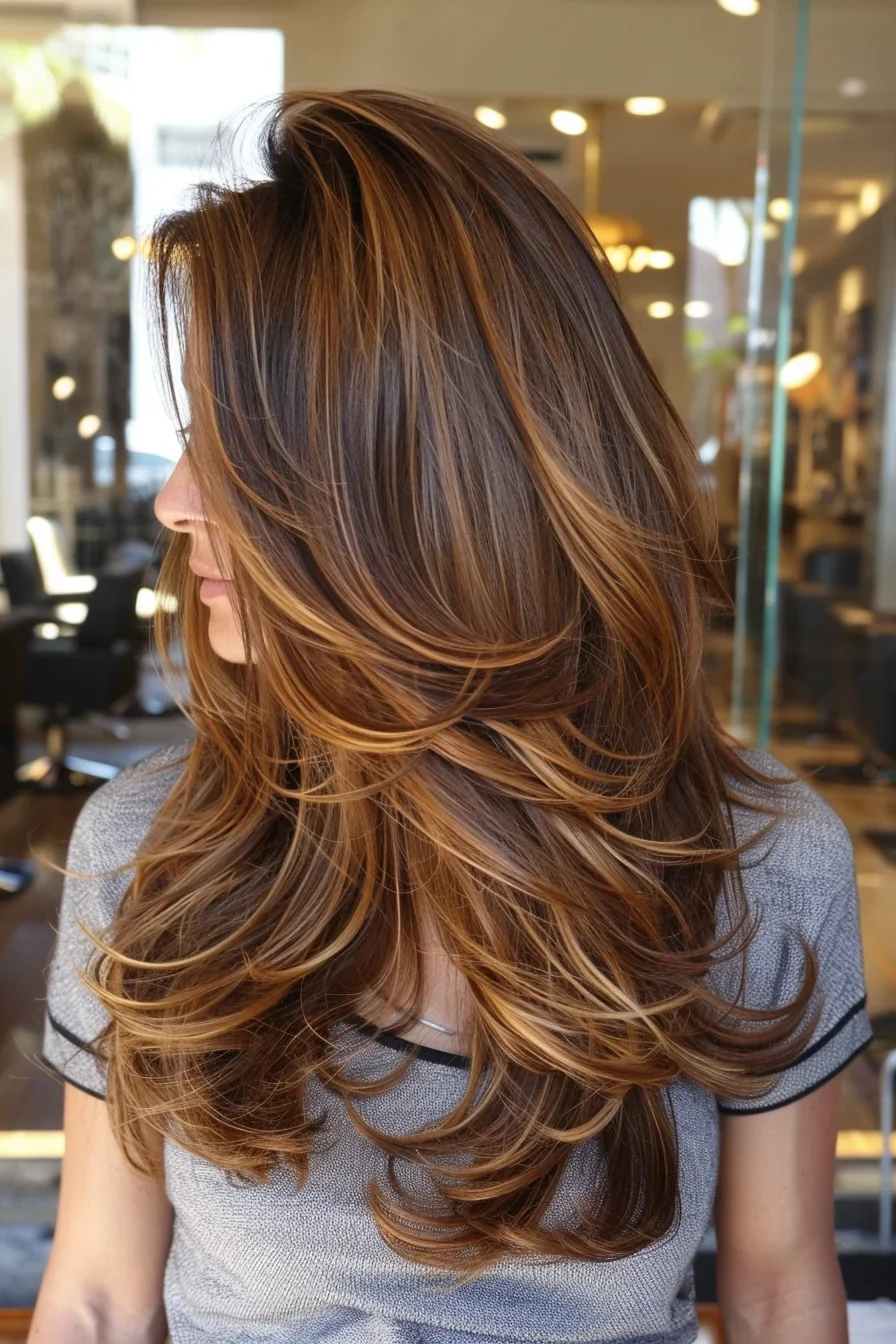 Long warm brown hair with honey highlights