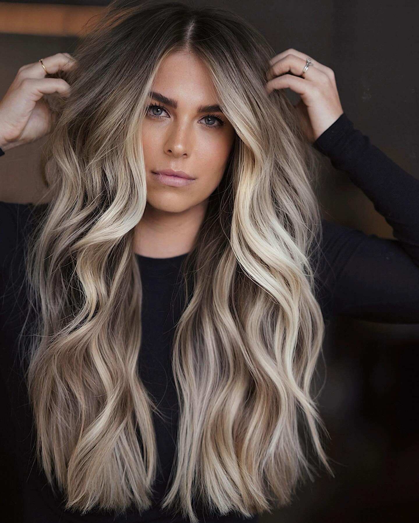 Long blonde balayage with root shadow