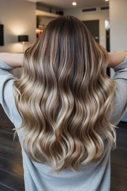 Long golden blonde waves with root blend
