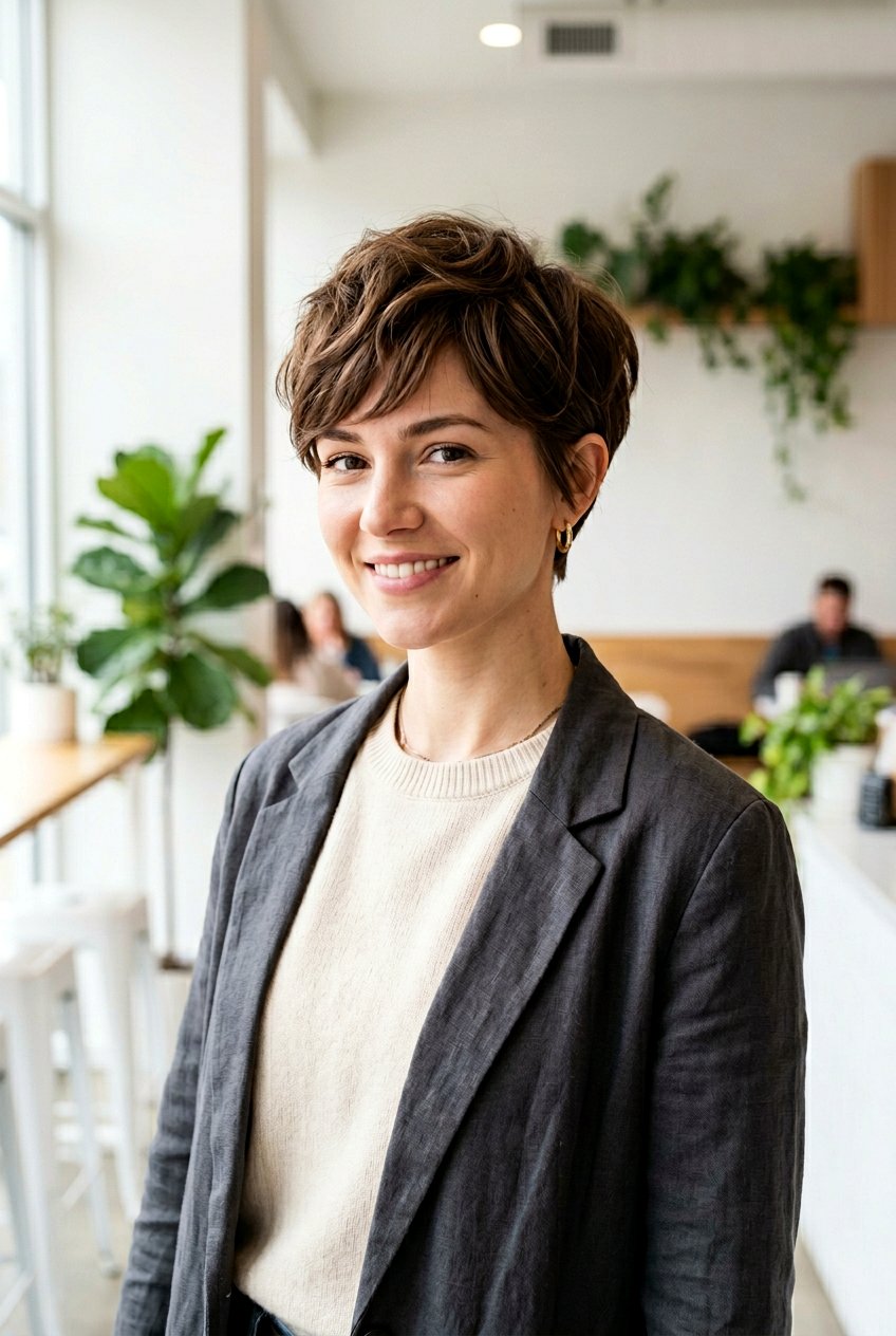 Chic pixie cut with texture and volume for a modern edge