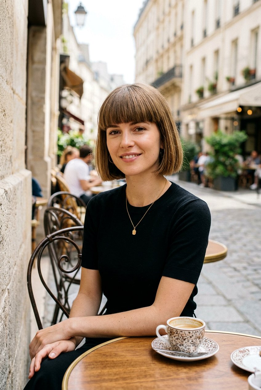 Parisian bob with soft fringe for timeless appeal