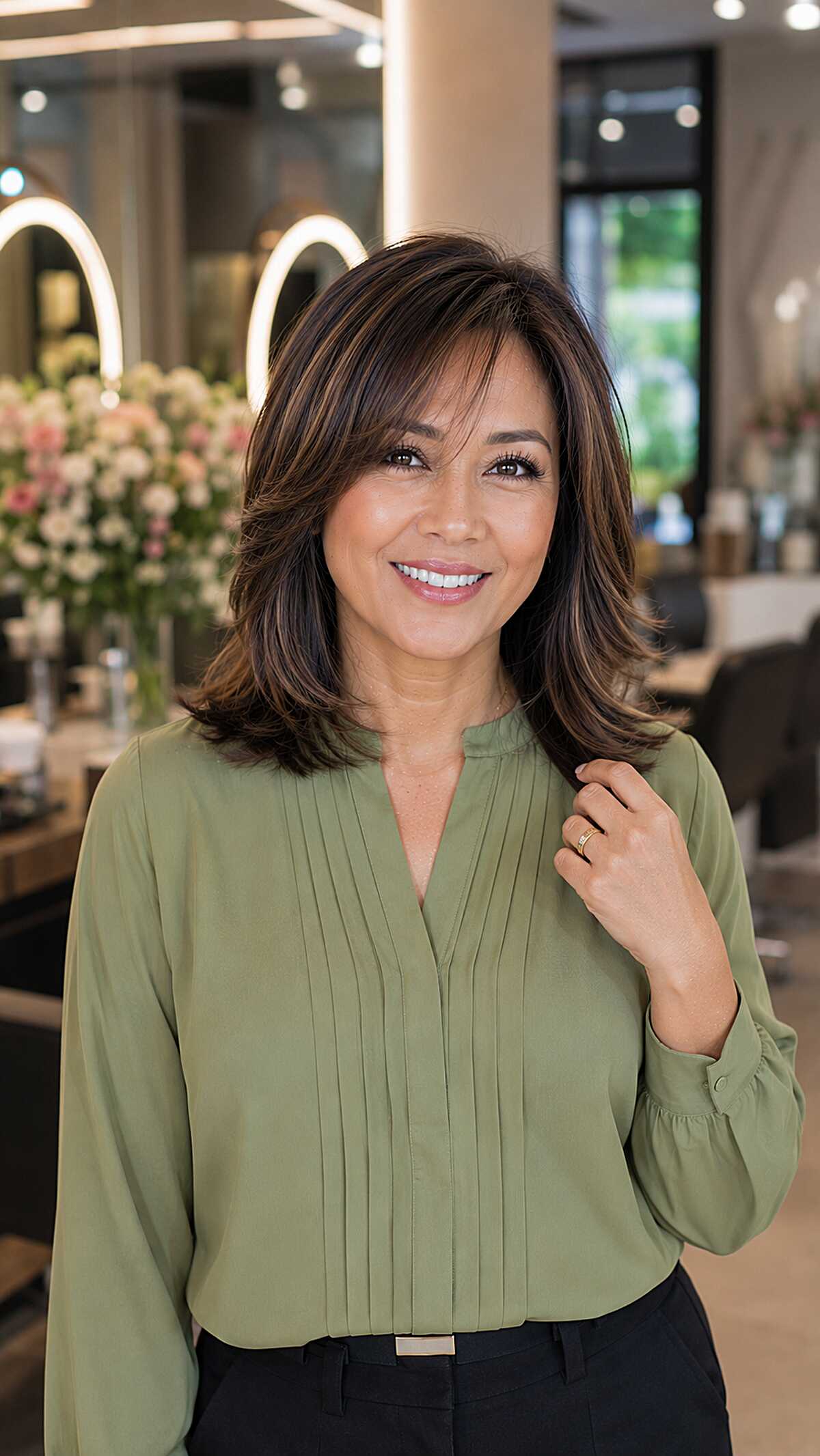 Layered bob with soft bangs for a professional look