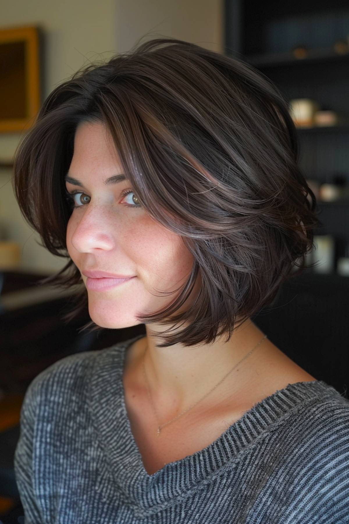 Chic bob with voluminous layers for added dimension