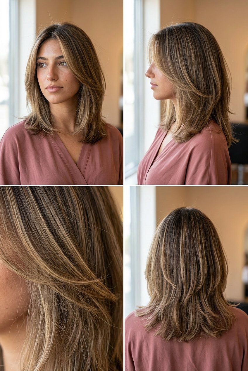 Blond balayage layers with face-framing highlights for a sun-kissed look