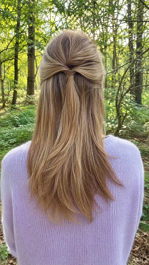 Simple half-up twist for straight hair